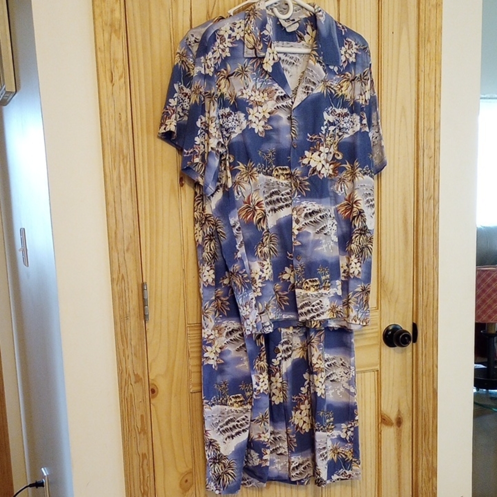 Hilo Hattie Matching Hawaiian Shirt with Cream and Tan Accents +Dress